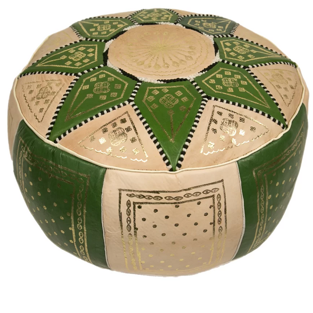 Moroccan Handmade Genuine Leather Pouf - Green - 172