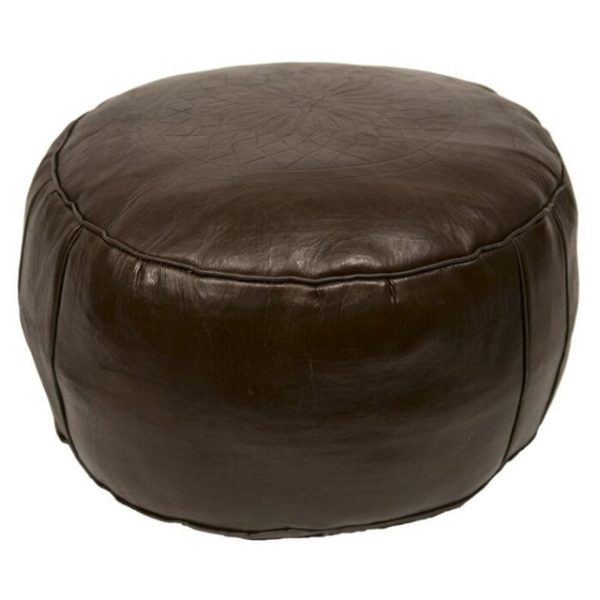 Moroccan Dark Brown Leather Poufs | Handmade Seating Option