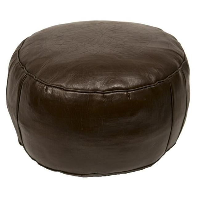 Moroccan Dark Brown Leather Poufs | Handmade Seating Option