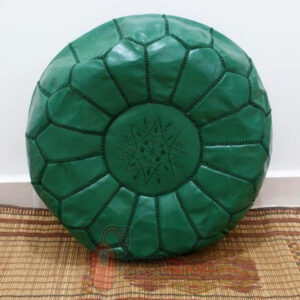 Moroccan Teal Leather Poufs - Handcrafted Seating with Style
