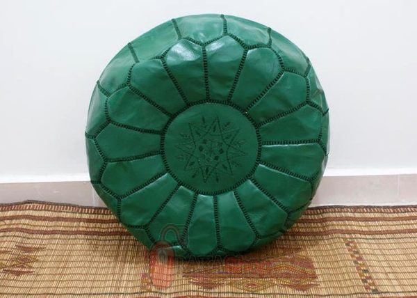 Moroccan Teal Leather Poufs - Handcrafted Seating with Style