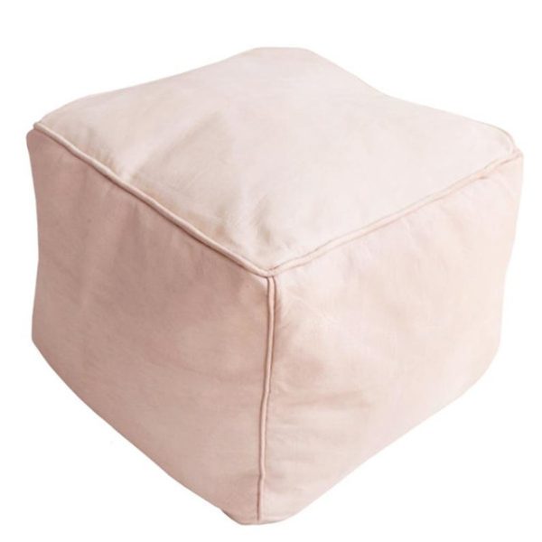 Baby Pink Leather Moroccan Pouf | Cozy Handmade Square Pouf