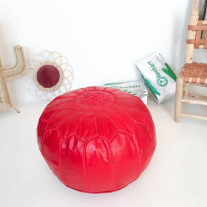 Moroccan Leather Pouf - Handmade Genuine Red Seating