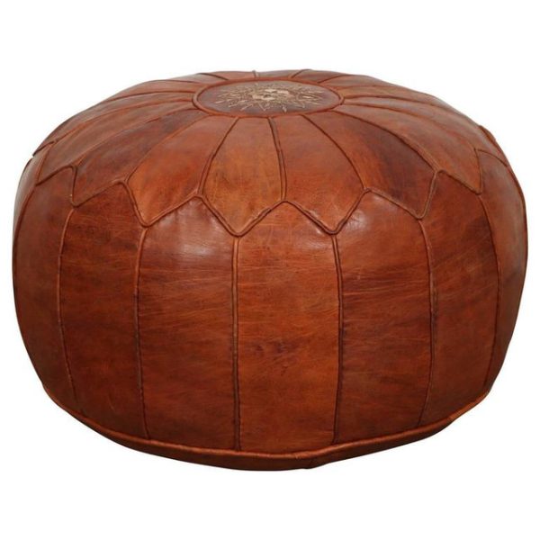 Exquisite Moroccan Leather Pouf 052 - Handmade Luxury Seating