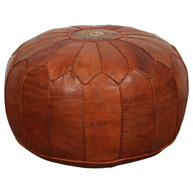 Exquisite Moroccan Leather Pouf 052 - Handmade Luxury Seating