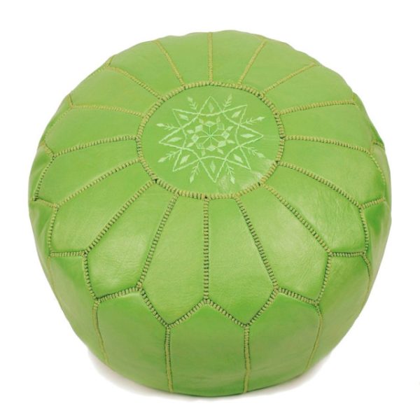 Khaki Handmade Leather Pouf - Moroccan Artisan Crafted