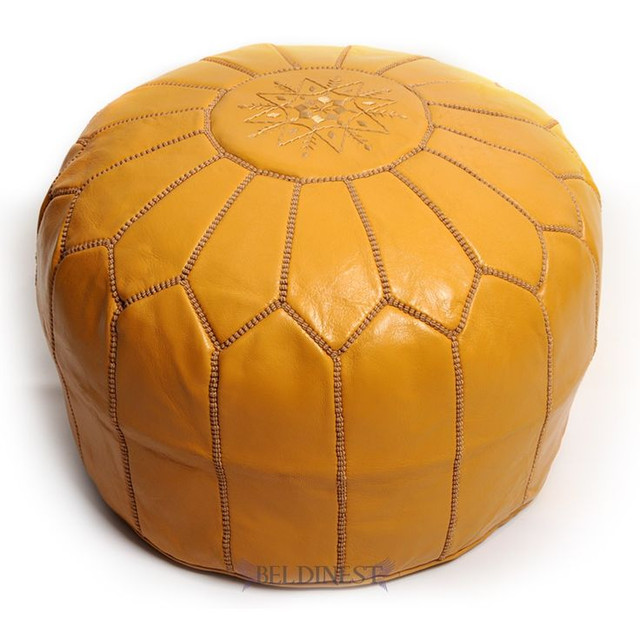 Enhance Living Space with Handmade Leather Pouf - Exotic Charm, Cozy Seating Option - Genuine Leather - Customizable Dimensions - Unique Home Decor Addition.