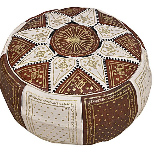 Moroccan Leather Pouf 091 - Handmade Genuine Leather Seating