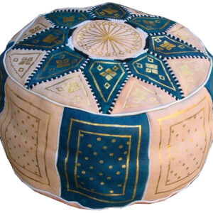 Teal Moroccan Leather Pouf - Handcrafted Genuine Leather Pouf