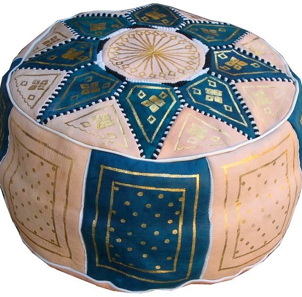 Teal Moroccan Leather Pouf - Handcrafted Genuine Leather Pouf