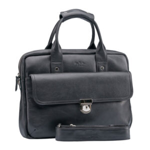 Black Moroccan Leather Messenger Bag with Multiple Pockets