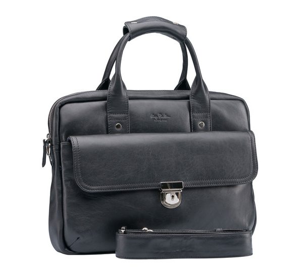 Black Moroccan Leather Messenger Bag with Multiple Pockets