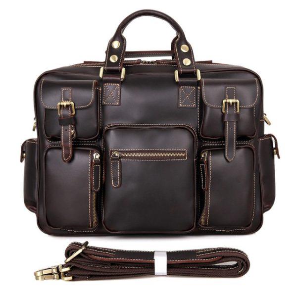 Dark Brown Leather Messenger Bag - Handcrafted Moroccan Shoulder Bag