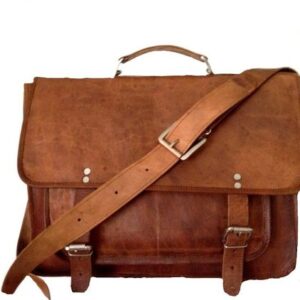 Vintage Brown Leather Messenger Bag with Adjustable Strap