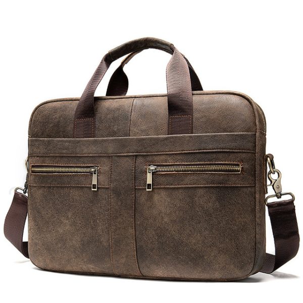 Luxurious Distressed Brown Moroccan Leather Messenger Bag 136 - Spacious Compartment, Ideal for Men and Women.