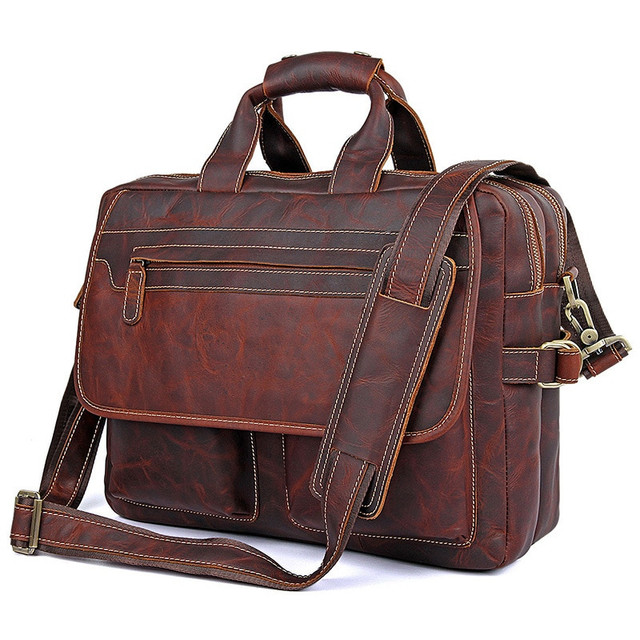 Exquisite Distressed Mahogany Leather Messenger Bag