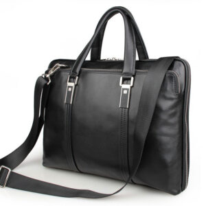 Premium Black Moroccan Leather Messenger Bag with Multiple Compartments