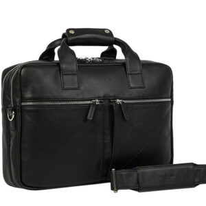 Black Leather Handcrafted Messenger Bag | Moroccan Stylish Design