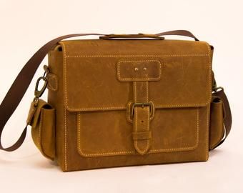 Mustard Leather Messenger Bag - Stylish Moroccan Design