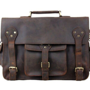 Vintage Brown Leather Moroccan Messenger Bag with Multiple Pockets