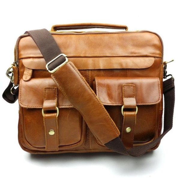 Handcrafted Hazelnut Brown Moroccan Leather Messenger Bag - Spacious Main Pocket, Adjustable Strap