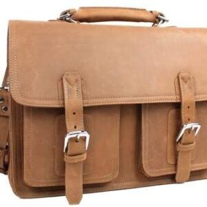 Light Tan Moroccan Leather Messenger Bag with Multiple Compartments