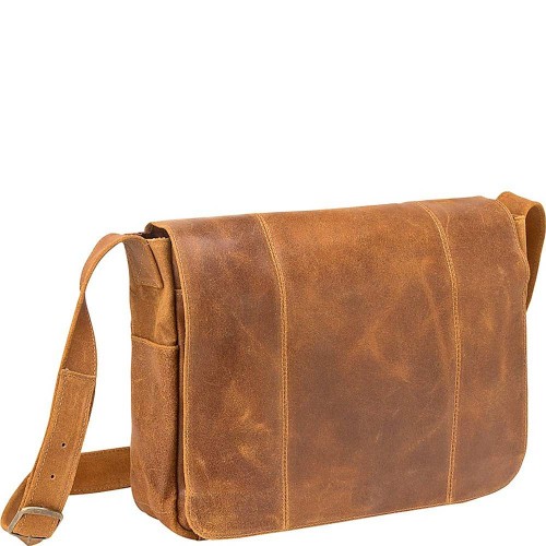 Distressed Tan Moroccan Leather Messenger Bag for Men and Women