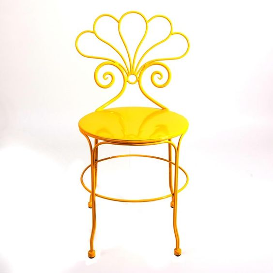 Yellow Moroccan Hand-Forged Metal Chair for Indoor & Outdoor Settings