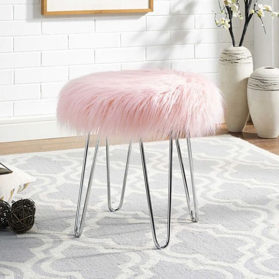 Luxurious Pink Fluffy Metal Chair - Hand-Forged Moroccan Design