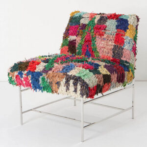 Hand-Forged Metal Chair with Boucherouite Rug Cushion