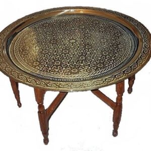 Moroccan Handmade Metal Side Table with Detachable Serving Tray