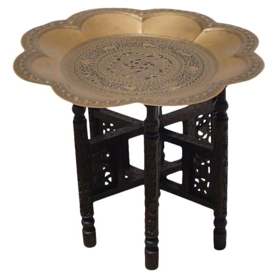 Elegant Handcrafted Moroccan Metal Serving Tray Table