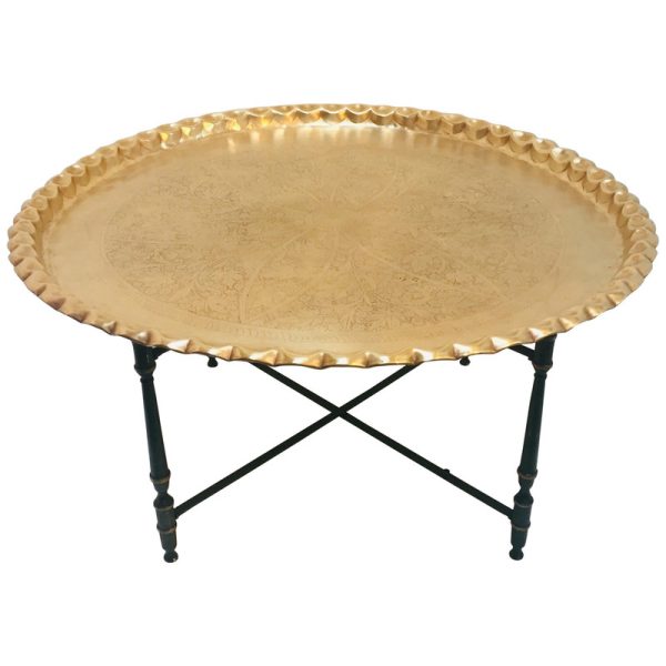 Moroccan Metal Side Table with Tray - Handcrafted Elegance