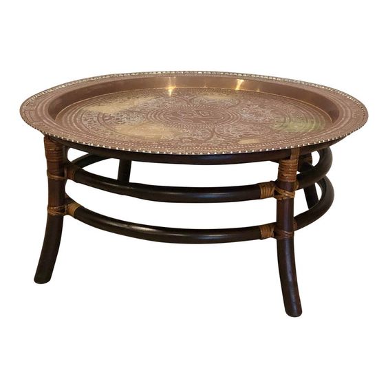 Moroccan Handcrafted Metal Table with Detachable Tray - Elegant and Functional Piece