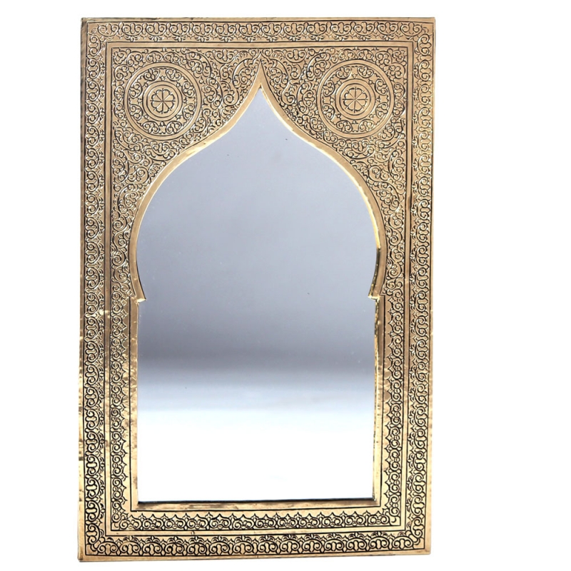 Vintage Moroccan Arched Metal Mirror | Handmade & Engraved