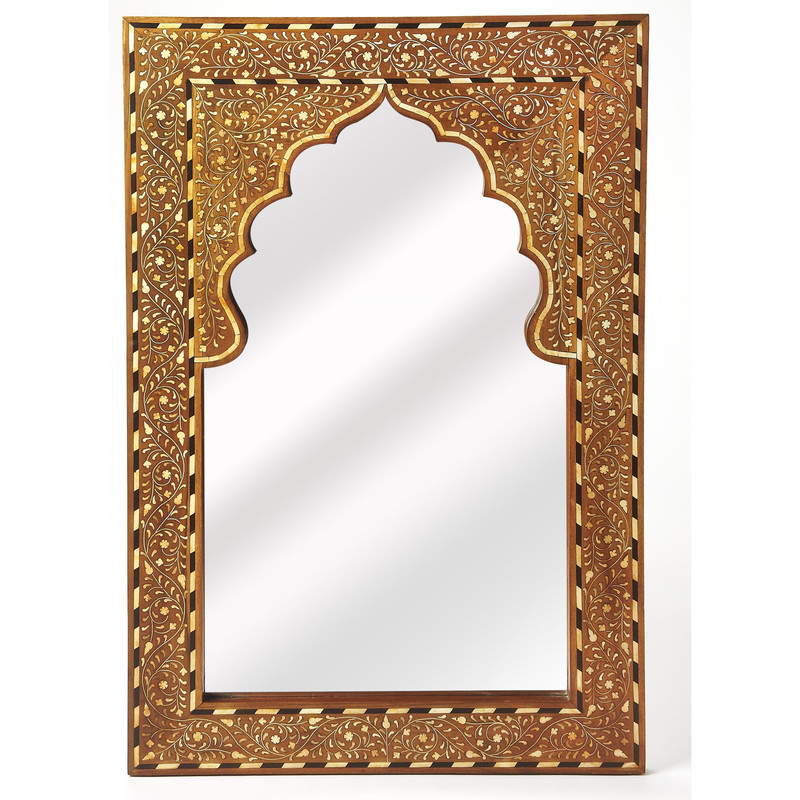 Intricate Arabesque Moroccan Mirror with Brass Engravings
