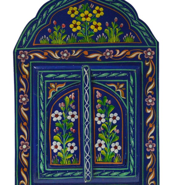 Warm Floral Indigo Vintage Moroccan Mirror