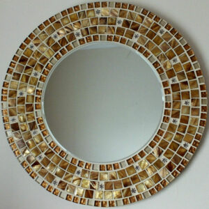 Round Moroccan Mirror in Brown & Gold Mosaic Design