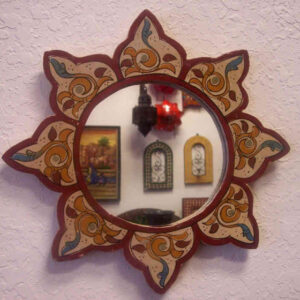 Vintage Moroccan Red Flower-Shaped Mirror