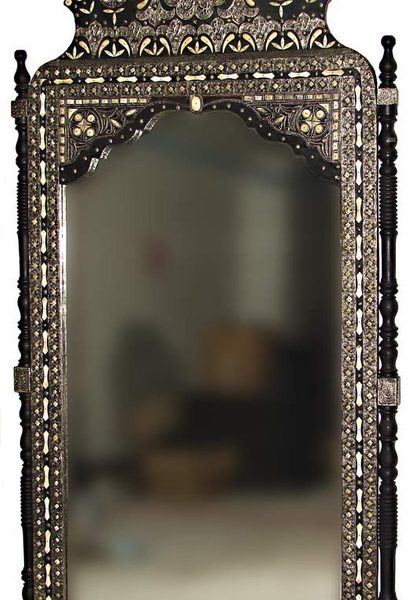Vintage Moroccan Metal Mirror with Sculpted Arches - Handcrafted Wall Decor