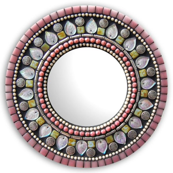 Round Mosaic Moroccan Mirror - Premium Glass & Metal Beads