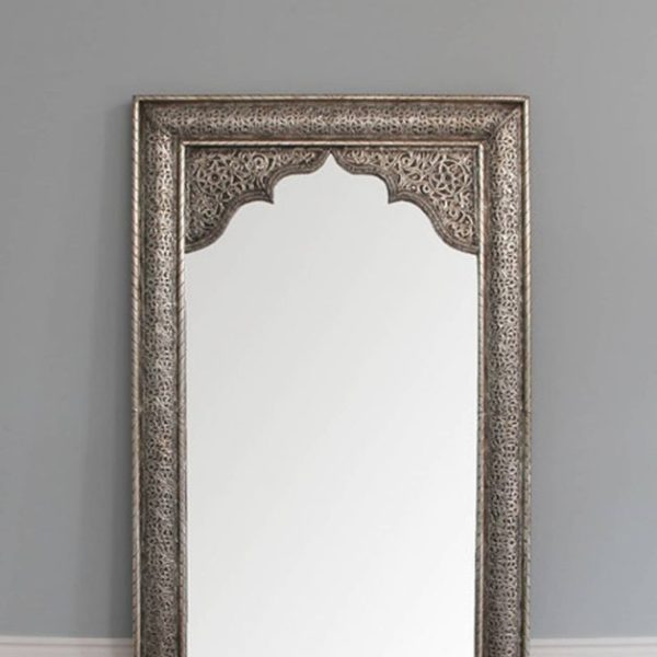 Vintage Moroccan Metal Mirror with Handcrafted Antique Metal Frame