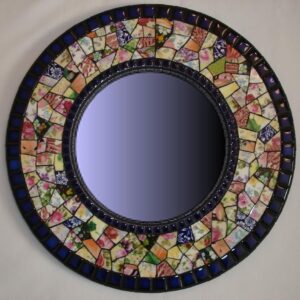 Black Framed Moroccan Mosaic Mirror with Hand-Painted Stones
