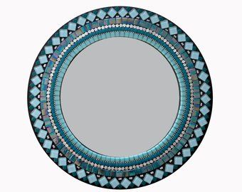 Blue Teal Round Moroccan Mosaic Mirror - Handmade Artisans