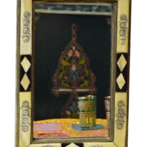 Moroccan Brass Engraved Mirror with Camel Bone Inlay