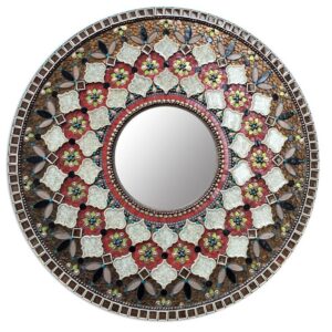 Round Moroccan Mosaic Floral Mirror - Handcrafted Elegance