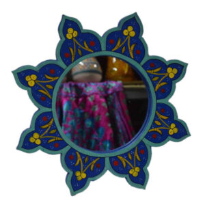 Vintage Moroccan Flower-Shaped Mirror - Dark Blue Frame