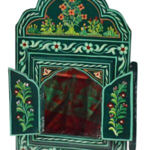 Turquoise Vintage Moroccan Hand-Painted Mirror - Custom Dimensions, Easy Hanging