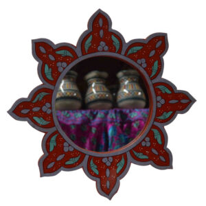 Vintage Red Moroccan Flower-Shaped Mirror