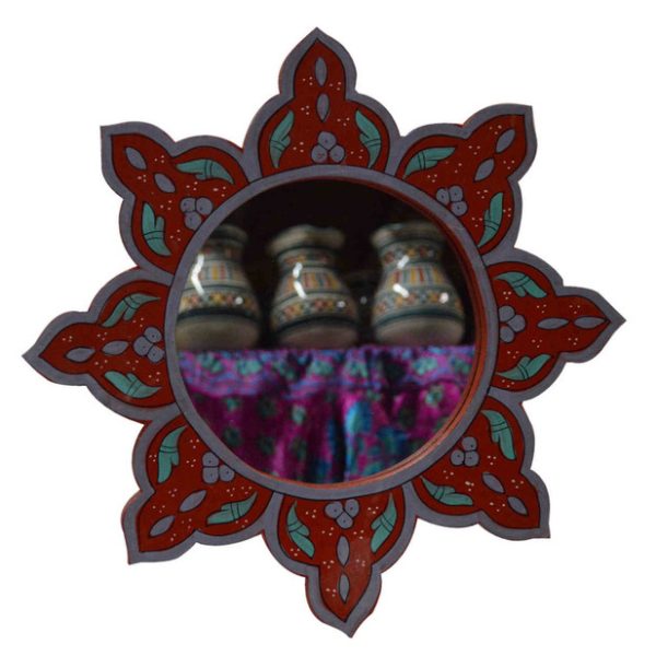 Vintage Red Moroccan Flower-Shaped Mirror